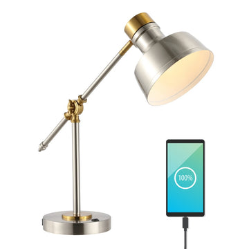 Allegra 18.5" Classic Farmhouse Adjustable Cantilever LED Task Lamp with USB Charging Port - JONATHAN Y